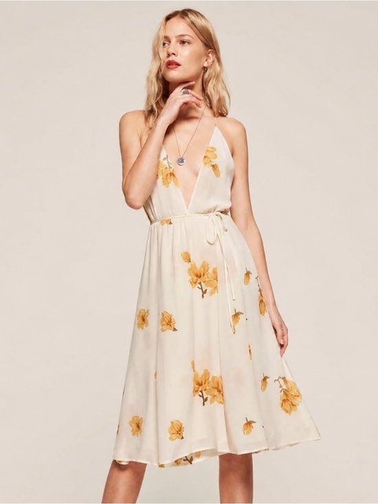Reformation Dresses & Skirts - Reformation Shirley Wrap Midi Dress Butter Yellow Floral Cottagecore | S